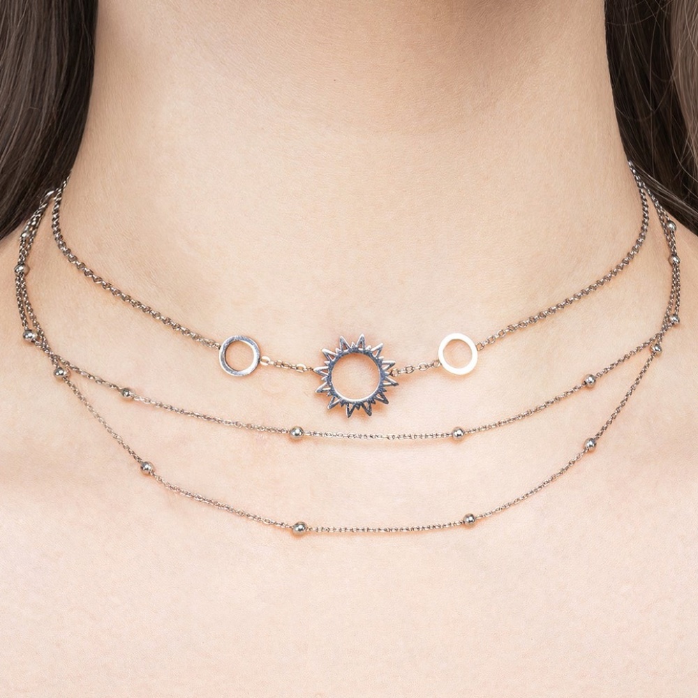 Disturbia Layered Sun & Circle Choker Necklace